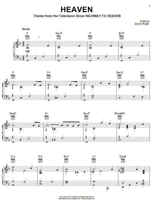 Preview David Rose Orchestra Heaven Film and TV sheet music, notes and chords for Piano, SKU: 25293 sheet music, piano notes, chords, guitar tabs, score, transpose, transcribe, how to play, guide, download, learn, tutorial, progression, song, artist, awards, billboard, mtv, vh1, tour, single, album, release