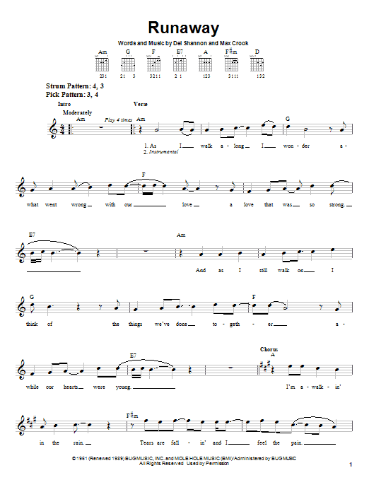 Preview Del Shannon Runaway Rock sheet music, notes and chords for Easy Guitar, SKU: 25301 sheet music, piano notes, chords, guitar tabs, score, transpose, transcribe, how to play, guide, download, learn, tutorial, progression, song, artist, awards, billboard, mtv, vh1, tour, single, album, release