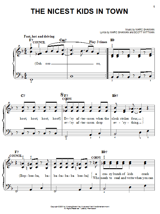 Preview Marc Shaiman The Nicest Kids In Town Broadway sheet music, notes and chords for Easy Piano, SKU: 25341 sheet music, piano notes, chords, guitar tabs, score, transpose, transcribe, how to play, guide, download, learn, tutorial, progression, song, artist, awards, billboard, mtv, vh1, tour, single, album, release