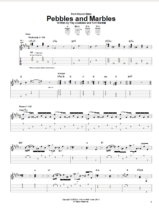 Preview Phish Pebbles And Marbles Rock sheet music, notes and chords for Guitar Tab, SKU: 25370 sheet music, piano notes, chords, guitar tabs, score, transpose, transcribe, how to play, guide, download, learn, tutorial, progression, song, artist, awards, billboard, mtv, vh1, tour, single, album, release