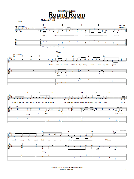 Preview Phish Round Room Rock sheet music, notes and chords for Guitar Tab, SKU: 25372 sheet music, piano notes, chords, guitar tabs, score, transpose, transcribe, how to play, guide, download, learn, tutorial, progression, song, artist, awards, billboard, mtv, vh1, tour, single, album, release