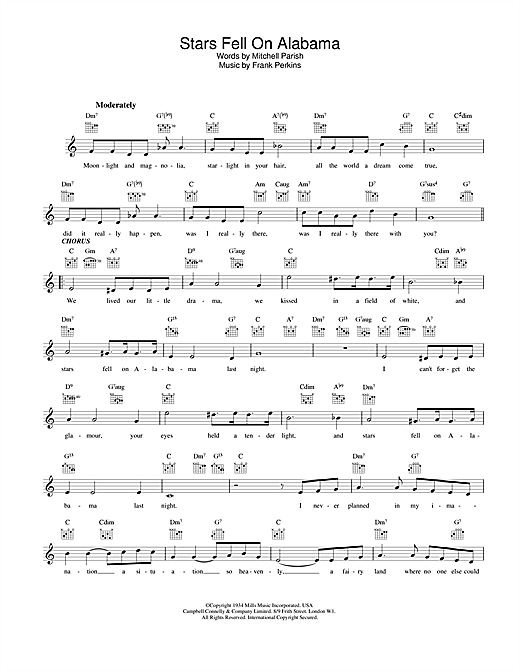 Preview Louis Armstrong Stars Fell On Alabama Jazz sheet music, notes and chords for Melody Line, Lyrics & Chords, SKU: 25394 sheet music, piano notes, chords, guitar tabs, score, transpose, transcribe, how to play, guide, download, learn, tutorial, progression, song, artist, awards, billboard, mtv, vh1, tour, single, album, release