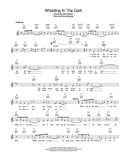 Preview Guy Lombardo Whistling In The Dark Jazz sheet music, notes and chords for Melody Line, Lyrics & Chords, SKU: 25399 sheet music, piano notes, chords, guitar tabs, score, transpose, transcribe, how to play, guide, download, learn, tutorial, progression, song, artist, awards, billboard, mtv, vh1, tour, single, album, release