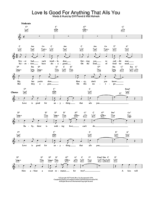 Preview Artie Shaw Love Is Good For Anything That Ails You Jazz sheet music, notes and chords for Melody Line, Lyrics & Chords, SKU: 25403 sheet music, piano notes, chords, guitar tabs, score, transpose, transcribe, how to play, guide, download, learn, tutorial, progression, song, artist, awards, billboard, mtv, vh1, tour, single, album, release