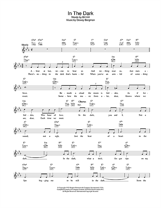Preview Freddy Martin In The Dark Jazz sheet music, notes and chords for Melody Line, Lyrics & Chords, SKU: 25404 sheet music, piano notes, chords, guitar tabs, score, transpose, transcribe, how to play, guide, download, learn, tutorial, progression, song, artist, awards, billboard, mtv, vh1, tour, single, album, release