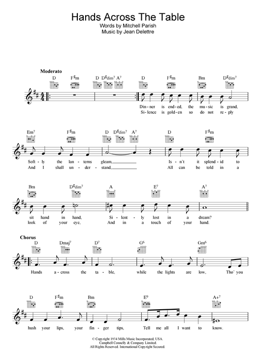 Preview Sarah Vaughan Hands Across The Table Jazz sheet music, notes and chords for Melody Line, Lyrics & Chords, SKU: 25406 sheet music, piano notes, chords, guitar tabs, score, transpose, transcribe, how to play, guide, download, learn, tutorial, progression, song, artist, awards, billboard, mtv, vh1, tour, single, album, release