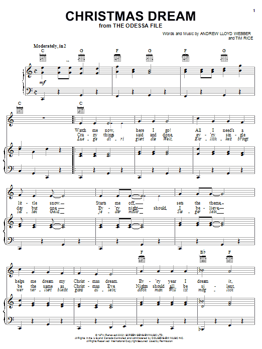 Preview Perry Como Christmas Dream (from The Odessa File) Musicals sheet music, notes and chords for Piano, Vocal & Guitar (Right-Hand Melody), SKU: 25429 sheet music, piano notes, chords, guitar tabs, score, transpose, transcribe, how to play, guide, download, learn, tutorial, progression, song, artist, awards, billboard, mtv, vh1, tour, single, album, release