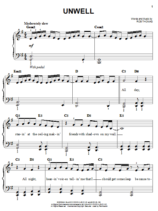 Preview Matchbox Twenty Unwell Pop sheet music, notes and chords for Easy Piano, SKU: 25437 sheet music, piano notes, chords, guitar tabs, score, transpose, transcribe, how to play, guide, download, learn, tutorial, progression, song, artist, awards, billboard, mtv, vh1, tour, single, album, release