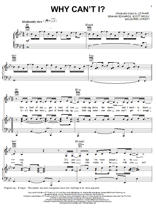 Preview Liz Phair Why Can't I? Rock sheet music, notes and chords for Piano, Vocal & Guitar (Right-Hand Melody), SKU: 25446 sheet music, piano notes, chords, guitar tabs, score, transpose, transcribe, how to play, guide, download, learn, tutorial, progression, song, artist, awards, billboard, mtv, vh1, tour, single, album, release