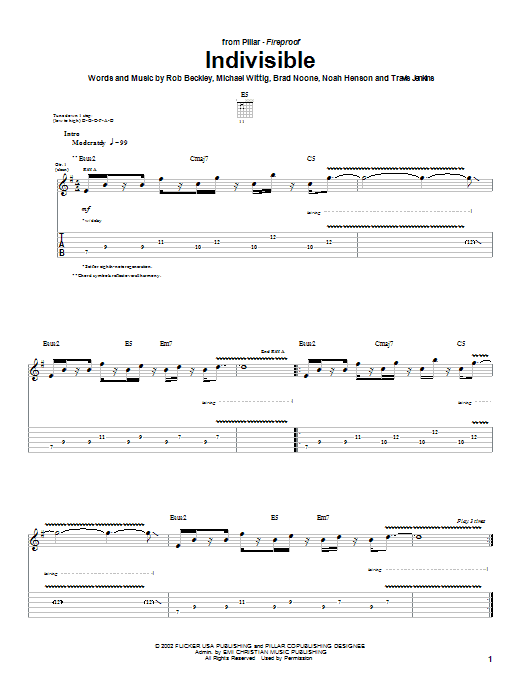 Preview Pillar Indivisible Religious sheet music, notes and chords for Guitar Tab, SKU: 25453 sheet music, piano notes, chords, guitar tabs, score, transpose, transcribe, how to play, guide, download, learn, tutorial, progression, song, artist, awards, billboard, mtv, vh1, tour, single, album, release