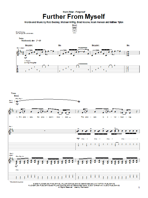 Preview Pillar Further From Myself Religious sheet music, notes and chords for Guitar Tab, SKU: 25454 sheet music, piano notes, chords, guitar tabs, score, transpose, transcribe, how to play, guide, download, learn, tutorial, progression, song, artist, awards, billboard, mtv, vh1, tour, single, album, release