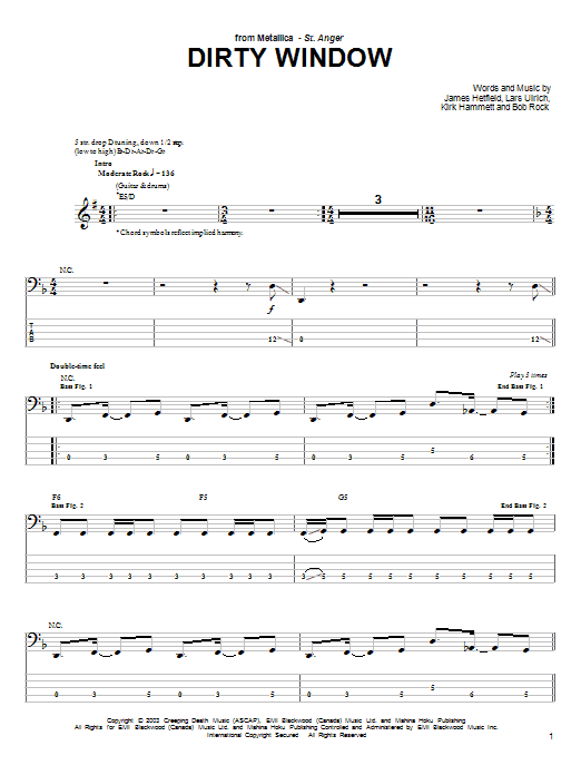 Preview Metallica Dirty Window Metal sheet music, notes and chords for Bass Guitar Tab, SKU: 25459 sheet music, piano notes, chords, guitar tabs, score, transpose, transcribe, how to play, guide, download, learn, tutorial, progression, song, artist, awards, billboard, mtv, vh1, tour, single, album, release