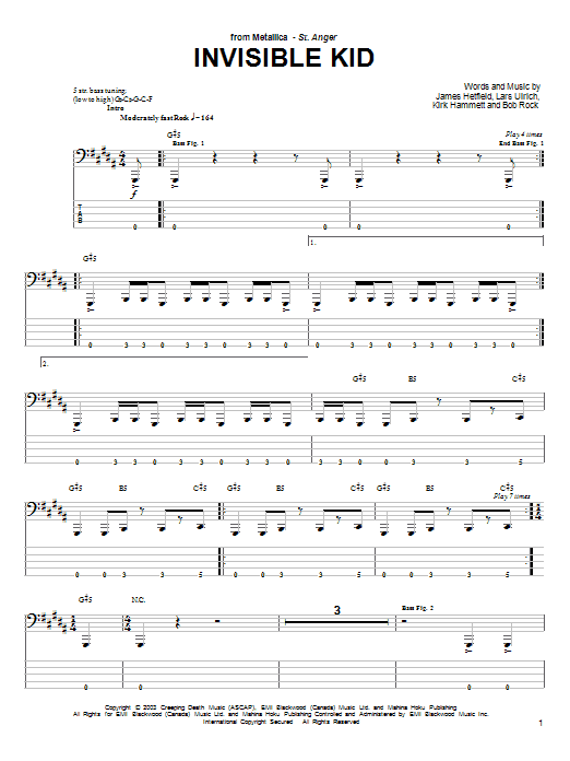 Preview Metallica Invisible Kid Metal sheet music, notes and chords for Bass Guitar Tab, SKU: 25461 sheet music, piano notes, chords, guitar tabs, score, transpose, transcribe, how to play, guide, download, learn, tutorial, progression, song, artist, awards, billboard, mtv, vh1, tour, single, album, release