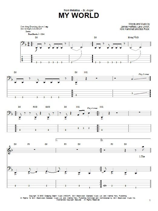 Preview Metallica My World Metal sheet music, notes and chords for Bass Guitar Tab, SKU: 25462 sheet music, piano notes, chords, guitar tabs, score, transpose, transcribe, how to play, guide, download, learn, tutorial, progression, song, artist, awards, billboard, mtv, vh1, tour, single, album, release