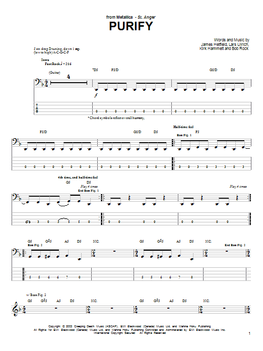 Preview Metallica Purify Metal sheet music, notes and chords for Bass Guitar Tab, SKU: 25463 sheet music, piano notes, chords, guitar tabs, score, transpose, transcribe, how to play, guide, download, learn, tutorial, progression, song, artist, awards, billboard, mtv, vh1, tour, single, album, release