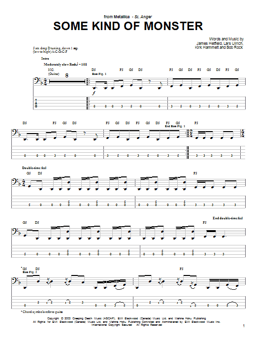 Preview Metallica Some Kind Of Monster Metal sheet music, notes and chords for Bass Guitar Tab, SKU: 25465 sheet music, piano notes, chords, guitar tabs, score, transpose, transcribe, how to play, guide, download, learn, tutorial, progression, song, artist, awards, billboard, mtv, vh1, tour, single, album, release