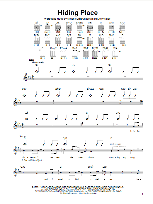Preview Steven Curtis Chapman Hiding Place Pop sheet music, notes and chords for Guitar with strumming patterns, SKU: 25476 sheet music, piano notes, chords, guitar tabs, score, transpose, transcribe, how to play, guide, download, learn, tutorial, progression, song, artist, awards, billboard, mtv, vh1, tour, single, album, release