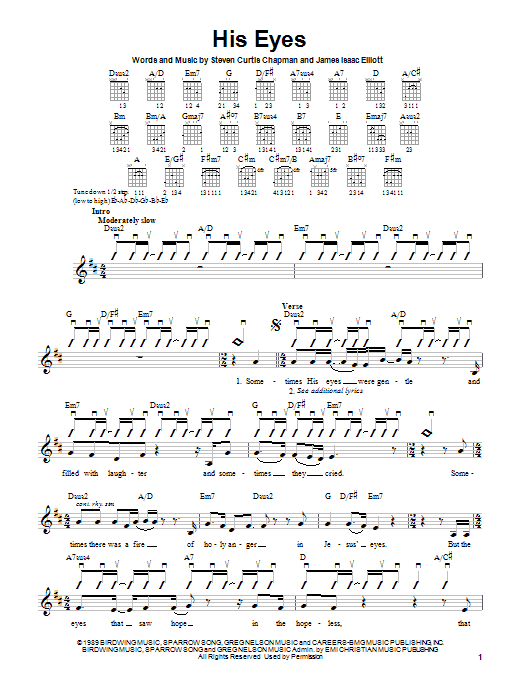 Preview Steven Curtis Chapman His Eyes Pop sheet music, notes and chords for Guitar with strumming patterns, SKU: 25477 sheet music, piano notes, chords, guitar tabs, score, transpose, transcribe, how to play, guide, download, learn, tutorial, progression, song, artist, awards, billboard, mtv, vh1, tour, single, album, release
