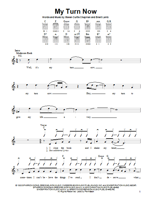 Preview Steven Curtis Chapman My Turn Now Religious sheet music, notes and chords for Guitar with strumming patterns, SKU: 25478 sheet music, piano notes, chords, guitar tabs, score, transpose, transcribe, how to play, guide, download, learn, tutorial, progression, song, artist, awards, billboard, mtv, vh1, tour, single, album, release