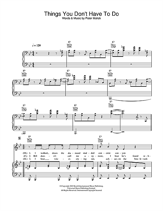 Preview Peter Malick & Norah Jones Things You Don't Have To Do Blues sheet music, notes and chords for Piano, Vocal & Guitar, SKU: 25493 sheet music, piano notes, chords, guitar tabs, score, transpose, transcribe, how to play, guide, download, learn, tutorial, progression, song, artist, awards, billboard, mtv, vh1, tour, single, album, release