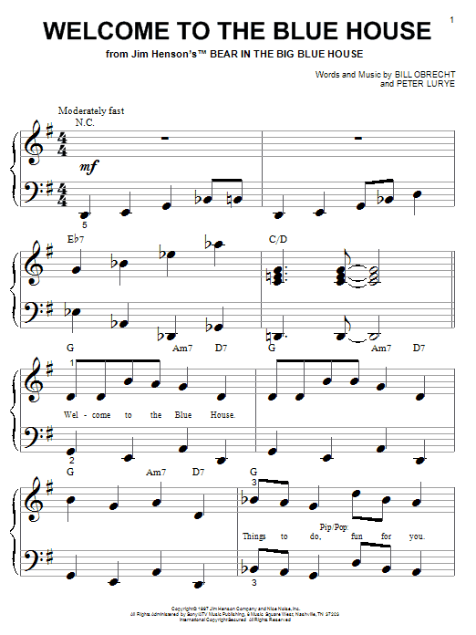 Preview Bill Obrecht Welcome To The Blue House Children sheet music, notes and chords for Piano (Big Notes), SKU: 25545 sheet music, piano notes, chords, guitar tabs, score, transpose, transcribe, how to play, guide, download, learn, tutorial, progression, song, artist, awards, billboard, mtv, vh1, tour, single, album, release