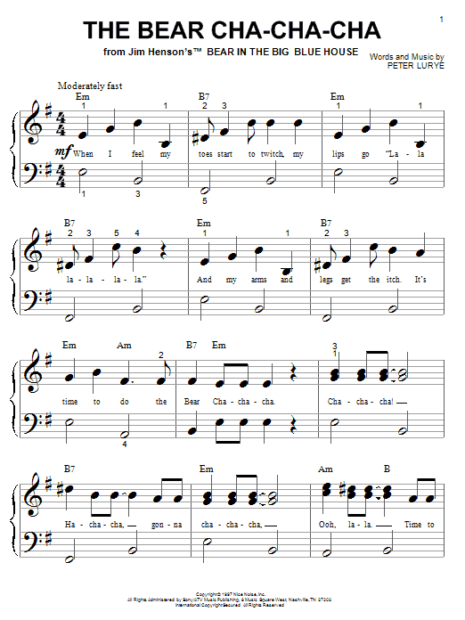 Preview Peter Lurye The Bear Cha-Cha-Cha Children sheet music, notes and chords for Piano (Big Notes), SKU: 25553 sheet music, piano notes, chords, guitar tabs, score, transpose, transcribe, how to play, guide, download, learn, tutorial, progression, song, artist, awards, billboard, mtv, vh1, tour, single, album, release