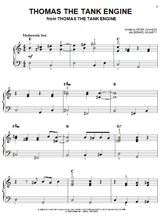 Preview Peter Johnson Thomas The Tank Engine Children sheet music, notes and chords for Easy Piano, SKU: 25568 sheet music, piano notes, chords, guitar tabs, score, transpose, transcribe, how to play, guide, download, learn, tutorial, progression, song, artist, awards, billboard, mtv, vh1, tour, single, album, release