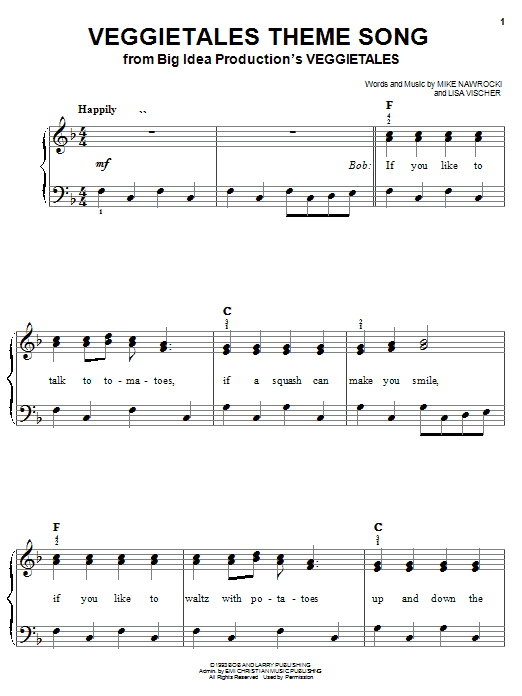Preview VeggieTales VeggieTales Theme Song Film and TV sheet music, notes and chords for Easy Piano, SKU: 25569 sheet music, piano notes, chords, guitar tabs, score, transpose, transcribe, how to play, guide, download, learn, tutorial, progression, song, artist, awards, billboard, mtv, vh1, tour, single, album, release