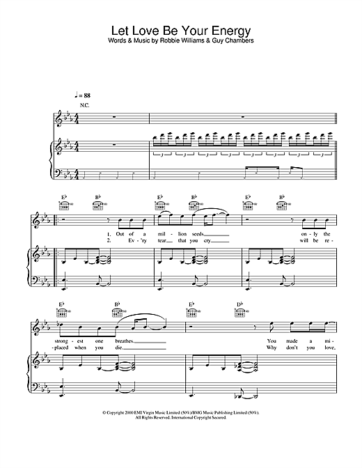 Preview Robbie Williams Let Love Be Your Energy Pop sheet music, notes and chords for Piano, Vocal & Guitar, SKU: 25572 sheet music, piano notes, chords, guitar tabs, score, transpose, transcribe, how to play, guide, download, learn, tutorial, progression, song, artist, awards, billboard, mtv, vh1, tour, single, album, release