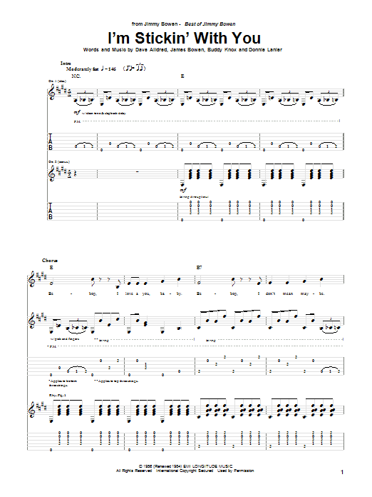 Preview Jimmy Bowen I'm Stickin' With You Pop sheet music, notes and chords for Guitar Tab, SKU: 25581 sheet music, piano notes, chords, guitar tabs, score, transpose, transcribe, how to play, guide, download, learn, tutorial, progression, song, artist, awards, billboard, mtv, vh1, tour, single, album, release