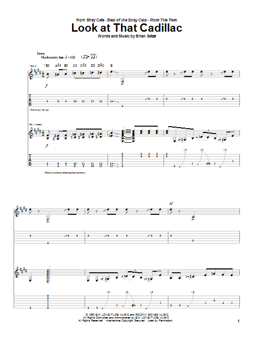 Preview Stray Cats Look At That Cadillac Rock sheet music, notes and chords for Guitar Tab, SKU: 25585 sheet music, piano notes, chords, guitar tabs, score, transpose, transcribe, how to play, guide, download, learn, tutorial, progression, song, artist, awards, billboard, mtv, vh1, tour, single, album, release