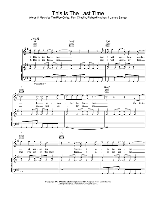 Preview Keane This Is The Last Time Rock sheet music, notes and chords for Piano, Vocal & Guitar, SKU: 25609 sheet music, piano notes, chords, guitar tabs, score, transpose, transcribe, how to play, guide, download, learn, tutorial, progression, song, artist, awards, billboard, mtv, vh1, tour, single, album, release