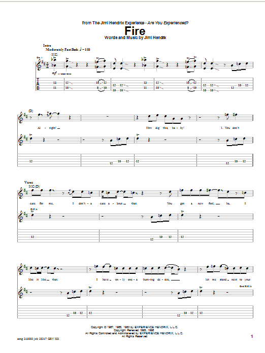 Preview Jimi Hendrix Fire Rock sheet music, notes and chords for Guitar Tab, SKU: 25613 sheet music, piano notes, chords, guitar tabs, score, transpose, transcribe, how to play, guide, download, learn, tutorial, progression, song, artist, awards, billboard, mtv, vh1, tour, single, album, release