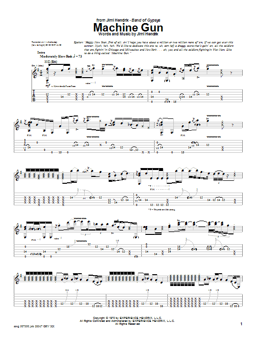 Preview Jimi Hendrix Machine Gun Rock sheet music, notes and chords for Guitar Tab, SKU: 25618 sheet music, piano notes, chords, guitar tabs, score, transpose, transcribe, how to play, guide, download, learn, tutorial, progression, song, artist, awards, billboard, mtv, vh1, tour, single, album, release