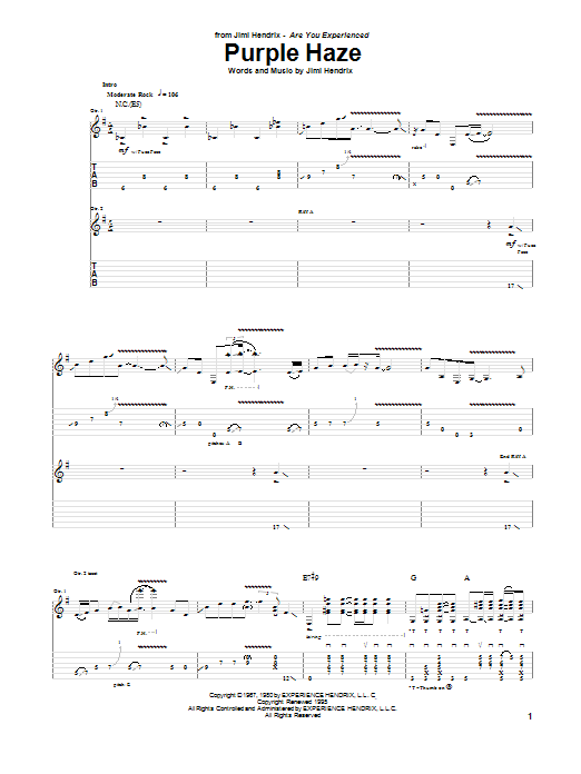 Preview Jimi Hendrix Purple Haze Metal sheet music, notes and chords for Guitar Tab, SKU: 25620 sheet music, piano notes, chords, guitar tabs, score, transpose, transcribe, how to play, guide, download, learn, tutorial, progression, song, artist, awards, billboard, mtv, vh1, tour, single, album, release