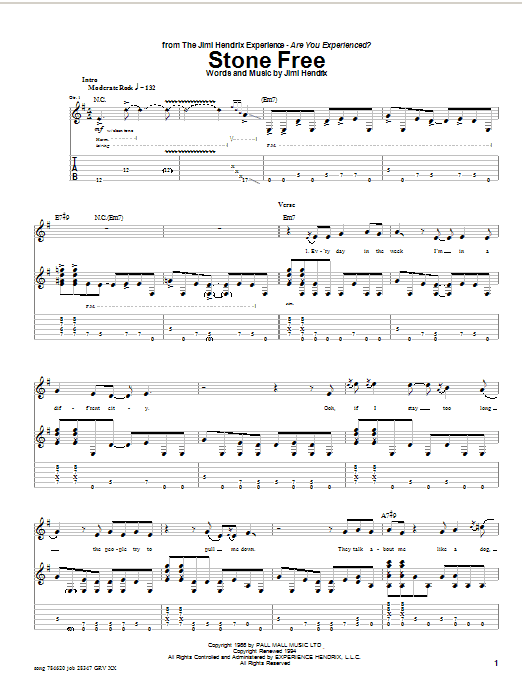 Preview Jimi Hendrix Stone Free Rock sheet music, notes and chords for Guitar Tab, SKU: 25624 sheet music, piano notes, chords, guitar tabs, score, transpose, transcribe, how to play, guide, download, learn, tutorial, progression, song, artist, awards, billboard, mtv, vh1, tour, single, album, release