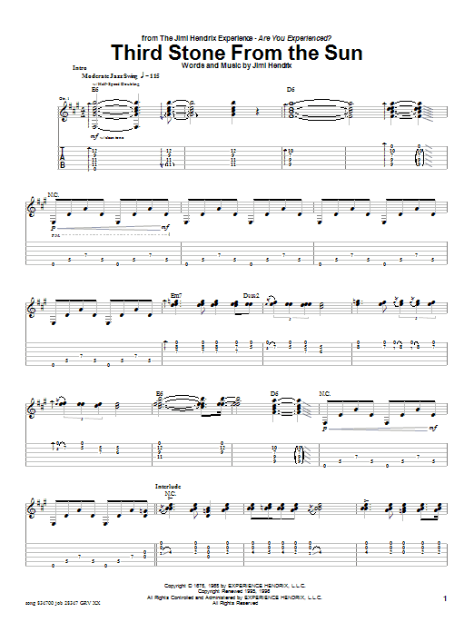 Preview Jimi Hendrix Third Stone From The Sun Pop sheet music, notes and chords for Guitar Tab, SKU: 25625 sheet music, piano notes, chords, guitar tabs, score, transpose, transcribe, how to play, guide, download, learn, tutorial, progression, song, artist, awards, billboard, mtv, vh1, tour, single, album, release