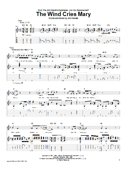 Preview Jimi Hendrix The Wind Cries Mary Rock sheet music, notes and chords for Guitar Tab, SKU: 25626 sheet music, piano notes, chords, guitar tabs, score, transpose, transcribe, how to play, guide, download, learn, tutorial, progression, song, artist, awards, billboard, mtv, vh1, tour, single, album, release
