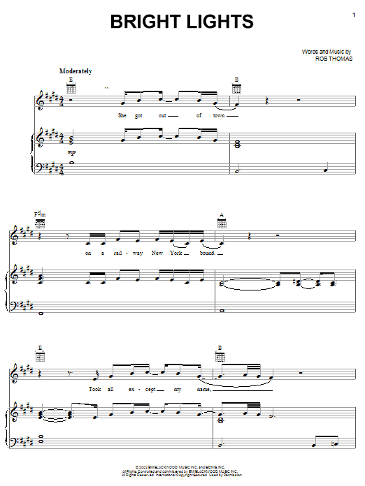 Preview Matchbox Twenty Bright Lights Rock sheet music, notes and chords for Piano, Vocal & Guitar (Right-Hand Melody), SKU: 25630 sheet music, piano notes, chords, guitar tabs, score, transpose, transcribe, how to play, guide, download, learn, tutorial, progression, song, artist, awards, billboard, mtv, vh1, tour, single, album, release