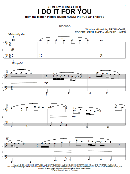 Preview Bryan Adams (Everything I Do) I Do It For You Rock sheet music, notes and chords for Piano Duet, SKU: 25657 sheet music, piano notes, chords, guitar tabs, score, transpose, transcribe, how to play, guide, download, learn, tutorial, progression, song, artist, awards, billboard, mtv, vh1, tour, single, album, release