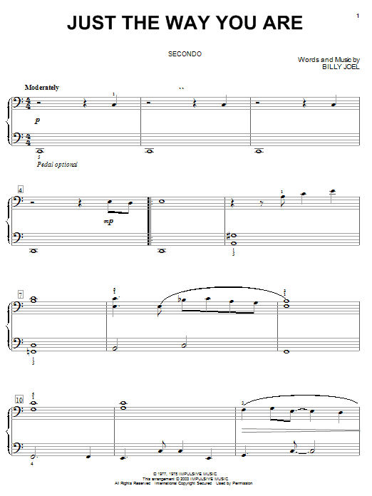 Preview Billy Joel Just The Way You Are Rock sheet music, notes and chords for Piano Duet, SKU: 25683 sheet music, piano notes, chords, guitar tabs, score, transpose, transcribe, how to play, guide, download, learn, tutorial, progression, song, artist, awards, billboard, mtv, vh1, tour, single, album, release