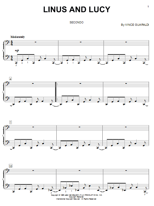 Preview Vince Guaraldi Linus And Lucy Jazz sheet music, notes and chords for Piano Duet, SKU: 25684 sheet music, piano notes, chords, guitar tabs, score, transpose, transcribe, how to play, guide, download, learn, tutorial, progression, song, artist, awards, billboard, mtv, vh1, tour, single, album, release