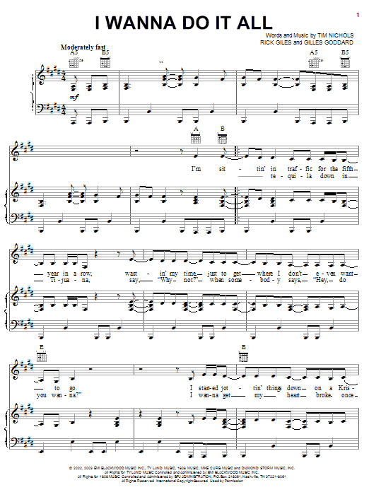 Preview Terri Clark I Wanna Do It All Pop sheet music, notes and chords for Piano, Vocal & Guitar (Right-Hand Melody), SKU: 25685 sheet music, piano notes, chords, guitar tabs, score, transpose, transcribe, how to play, guide, download, learn, tutorial, progression, song, artist, awards, billboard, mtv, vh1, tour, single, album, release
