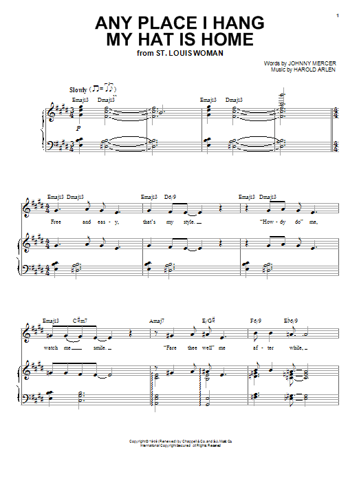 Preview Audra McDonald Any Place I Hang My Hat Is Home Jazz sheet music, notes and chords for Piano, Vocal & Guitar (Right-Hand Melody), SKU: 25691 sheet music, piano notes, chords, guitar tabs, score, transpose, transcribe, how to play, guide, download, learn, tutorial, progression, song, artist, awards, billboard, mtv, vh1, tour, single, album, release