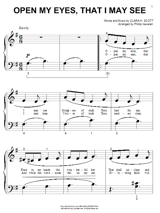 Preview Clara H. Scott Open My Eyes, That I May See Hymn sheet music, notes and chords for Piano (Big Notes), SKU: 25699 sheet music, piano notes, chords, guitar tabs, score, transpose, transcribe, how to play, guide, download, learn, tutorial, progression, song, artist, awards, billboard, mtv, vh1, tour, single, album, release