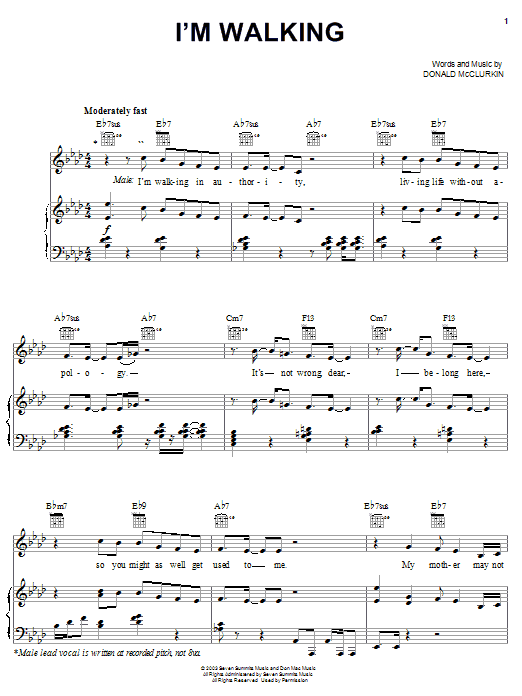 Preview Donnie McClurkin I'm Walking Religious sheet music, notes and chords for Piano, Vocal & Guitar (Right-Hand Melody), SKU: 25719 sheet music, piano notes, chords, guitar tabs, score, transpose, transcribe, how to play, guide, download, learn, tutorial, progression, song, artist, awards, billboard, mtv, vh1, tour, single, album, release