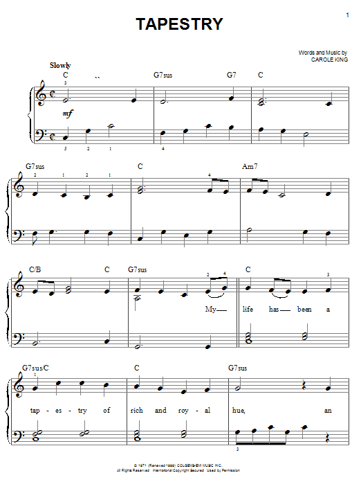 Preview Carole King Tapestry Rock sheet music, notes and chords for Easy Piano, SKU: 25754 sheet music, piano notes, chords, guitar tabs, score, transpose, transcribe, how to play, guide, download, learn, tutorial, progression, song, artist, awards, billboard, mtv, vh1, tour, single, album, release