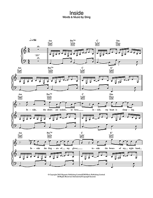 Preview Sting Inside Rock sheet music, notes and chords for Piano, Vocal & Guitar, SKU: 25761 sheet music, piano notes, chords, guitar tabs, score, transpose, transcribe, how to play, guide, download, learn, tutorial, progression, song, artist, awards, billboard, mtv, vh1, tour, single, album, release