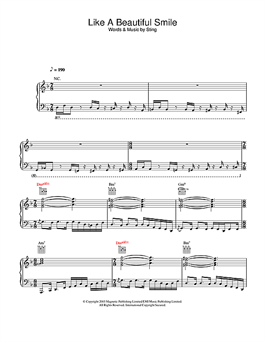 Preview Sting Like A Beautiful Smile Rock sheet music, notes and chords for Piano, Vocal & Guitar, SKU: 25762 sheet music, piano notes, chords, guitar tabs, score, transpose, transcribe, how to play, guide, download, learn, tutorial, progression, song, artist, awards, billboard, mtv, vh1, tour, single, album, release