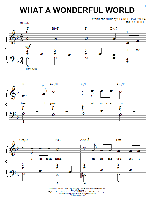 Preview Louis Armstrong What A Wonderful World Pop sheet music, notes and chords for Piano (Big Notes), SKU: 25791 sheet music, piano notes, chords, guitar tabs, score, transpose, transcribe, how to play, guide, download, learn, tutorial, progression, song, artist, awards, billboard, mtv, vh1, tour, single, album, release